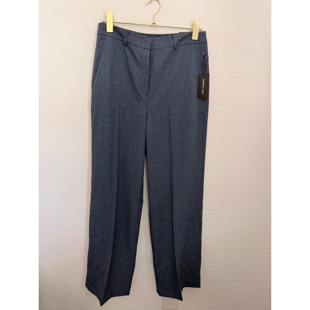 Kenneth Cole Blue Pinstripe Boyfriend Trousers Wide Leg Drop Waist Pants Size 4